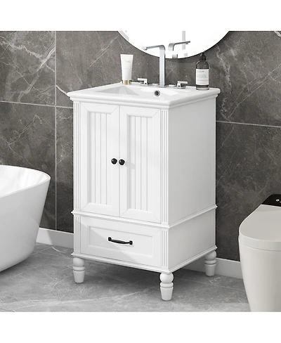 Sillysis Bathroom Vanity with Sink, Cabinet with Doors and Drawer, Magnetic Door and Adjustable Feet for Small Bathrooms