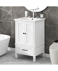 Sillysis Bathroom Vanity with Sink, Cabinet with Doors and Drawer, Magnetic Door and Adjustable Feet for Small Bathrooms