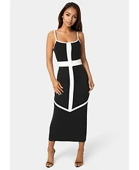 Bebe Women's Rib V-Neck Bodycon Maxi Dress with Belt