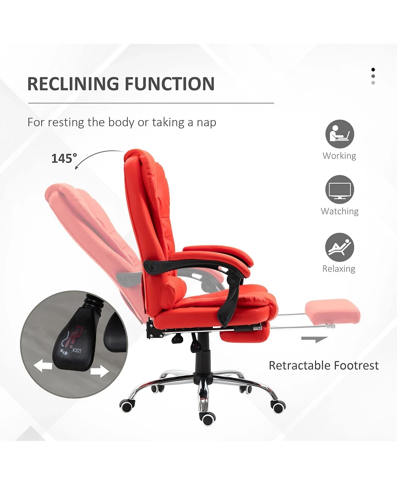 Homcom Executive Office Chair with Footrest, Padded Armrests, Red