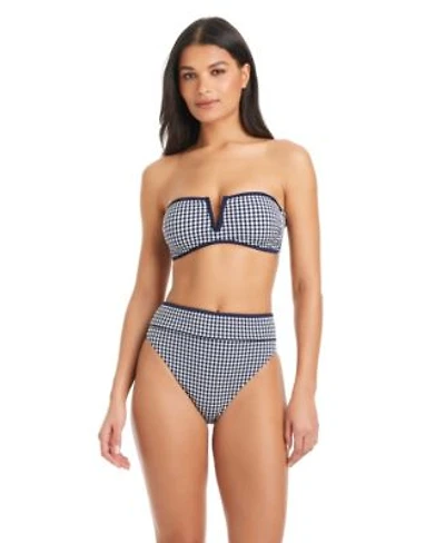 Sanctuary Womens Bandeau Neck Bikini Top Check Me Out High Waist Swim Bottoms