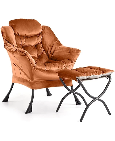 gaomon Lazy Chair with Ottoman, Modern Lounge Leisure Sofa Armchair with Footrest,Reading Armchair with Side Pocket for Living Room, Bedroom