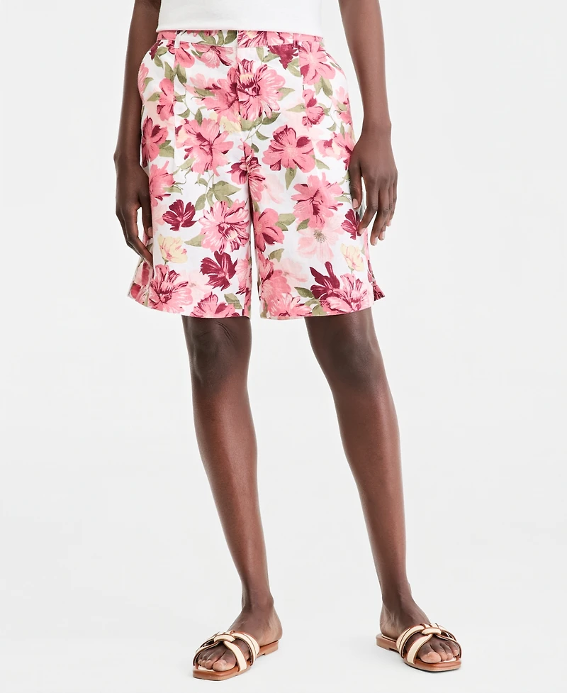 Charter Club Women's 100% Linen Printed Bermuda Shorts, Macy's Exclusive