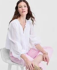 On 34th Women's Cotton Solid Tie-Front Volume-Sleeve Blouse, Macy's Exclusive