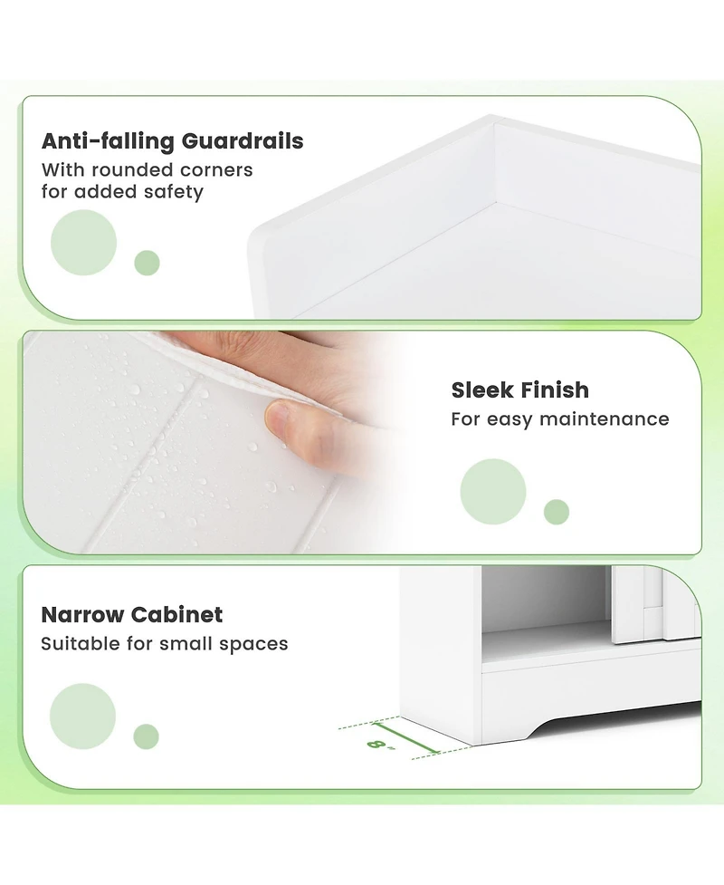 Gymax Bathroom Floor Cabinet w/2 Sliding Doors & Adjustable Shelves for Small Spaces