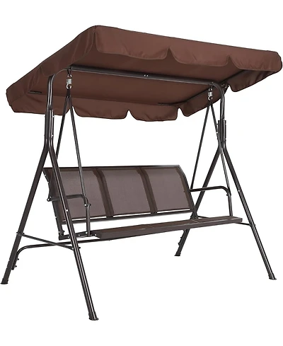 gaomon Porch Swing with Adjustable Canopy for Adults 3-Seat Outdoor Waterproof Textilene & Steel Frame Patio Swing Bench for Backyard Garden