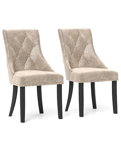 Gymax Upholstered Dining Chairs Set of 2 Tufted Wingback Chairs w/ Solid Wood Legs