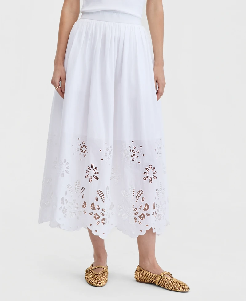 On 34th Women's Cotton Solid Eyelet Midi Skirt, Macy's Exclusive