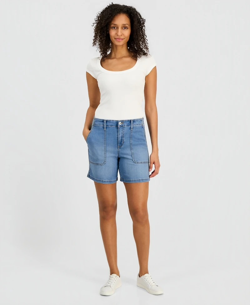 Style & Co Women's High-Rise Utility Pocket Denim Shorts, Macy's Exclusive