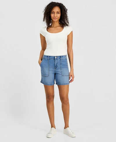 Style & Co Women's High-Rise Utility Pocket Denim Shorts, Macy's Exclusive