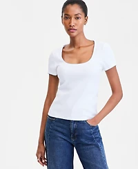 On 34th Women's Scoop-Neck Rib Contrast-Stitch Top, Macy's Exclusive