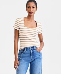 On 34th Women's Scoop-Neck Rib Contrast-Stitch Top, Macy's Exclusive