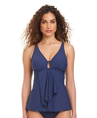 Beyond Control Women's Solid Front-Cascade Tankini Top
