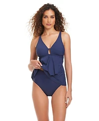 Beyond Control Women's Solid Front-Cascade Tankini Top