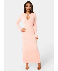Bebe Women's Long Sleeve Open Neck Slinky Maxi Dress