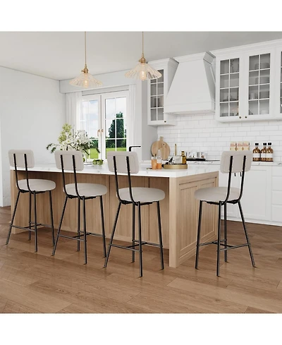 gaomon Bar Stool Chairs Set of 2, Modern Upholstered Counter Height Barstools with Round Seat, Armless Bar Chair with Back, Footrest and Metal Legs