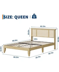gaomon Bed Frame with Rattan Headboard, Sturdy Metal Base, Boho-Style Cane Support, No Box Spring Required, Wood Metal Platform Beds