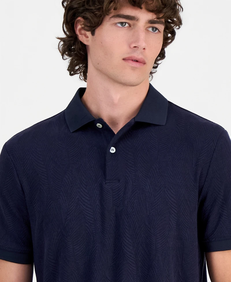 Guess Men's Jacquard Flower Polo Button-Up Shirt