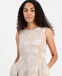 Kasper Petite Box Pleated Crewneck Midi Dress