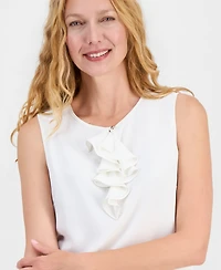 Kasper Women's Ruffle Front Sleeveless Jewel Neck Blouse