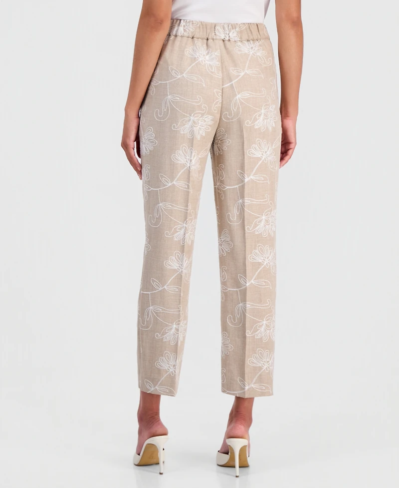Kasper Petite Floral Embroidery Mid-Rise Pants