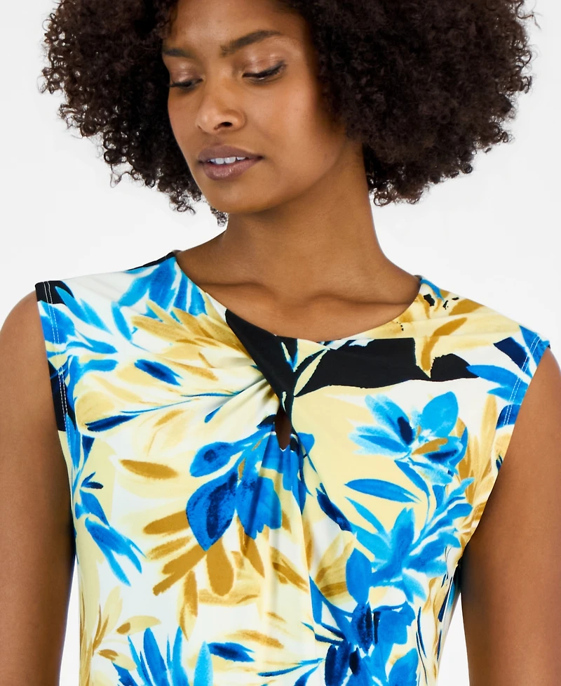 Kasper Women's Printed Twisted Keyhole Top