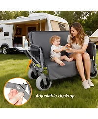 Rainsken Collapsible Wagon with Bench Seat and Rear-Mounted Folding Tabletop, 500lbs Heavy-Duty, 180L Capacity for Camping