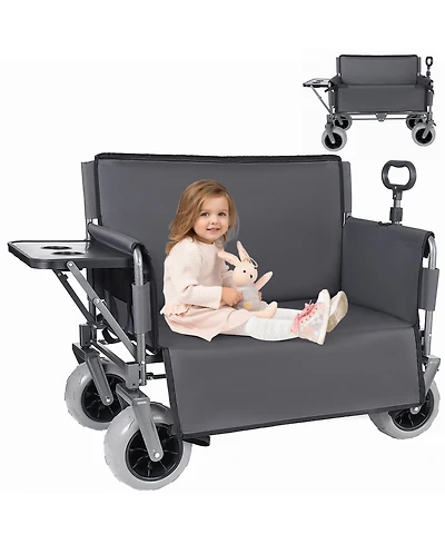 Rainsken Collapsible Wagon with Bench Seat and Rear-Mounted Folding Tabletop, 500lbs Heavy-Duty, 180L Capacity for Camping