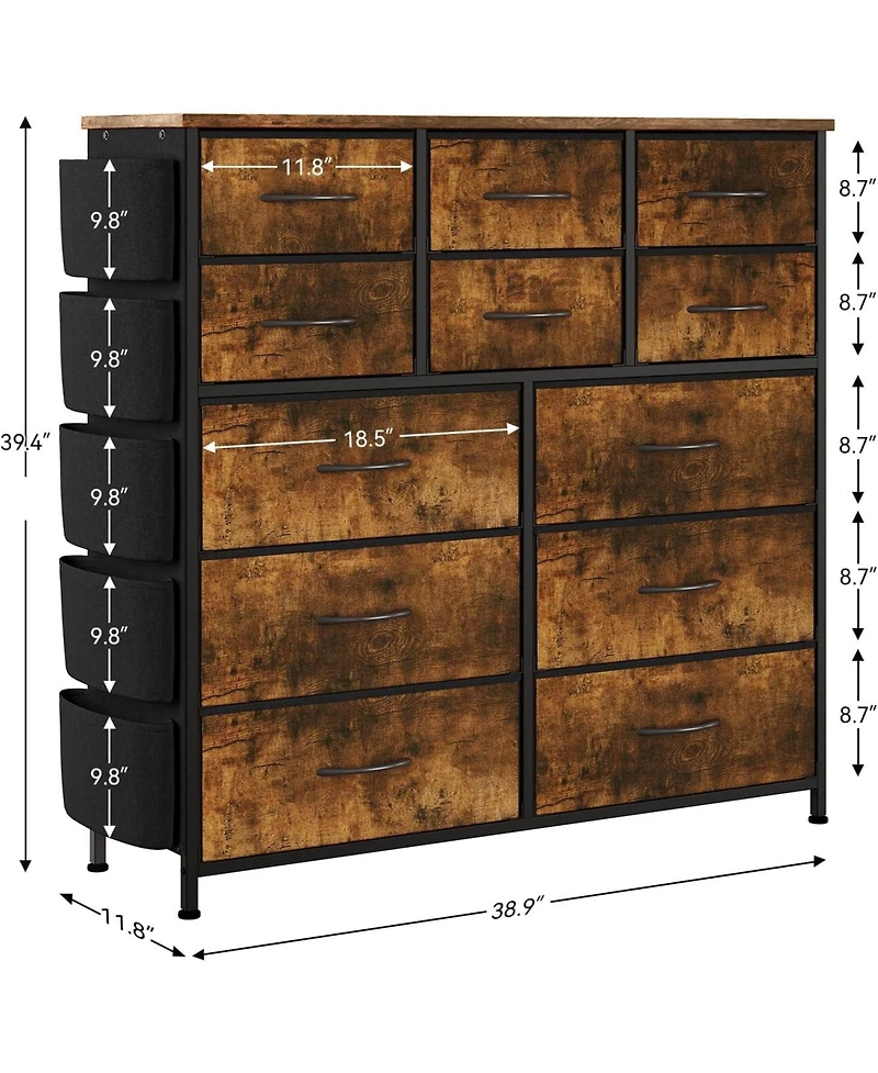 gaomon 12-Drawer Fabric Dresser with Side Pockets, Hooks