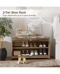 Mega Casa Shoe Storage Bench with Cushion, Modern Flip-Down Cabinet & Sturdy Metal Frame for Entryway Seating