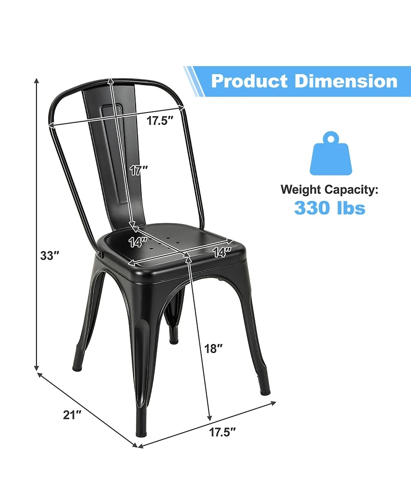 Gymax 18'' Metal Dining Chair High Back Bar Stools Set of 4 w/ X-shaped Frame Breathable Holes