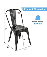 Gymax 18'' Metal Dining Chair High Back Bar Stools Set of 4 w/ X-shaped Frame Breathable Holes