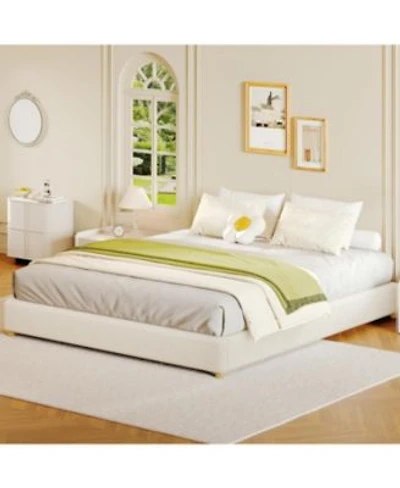Gaomon Cloud Bed Frame Corduroy Soft Fabric Low Bed Frames With Solid Wood Round Legs Platform Bed Without Headboard