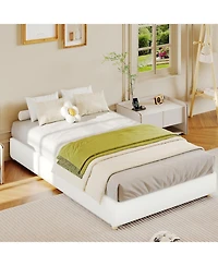 gaomon Cloud Bed Frame, Corduroy Soft Fabric Low Frames with Solid Wood Round Legs