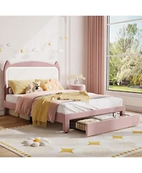 Gaomon Full Upholstered Led Bed Frame With Storage Drawer Cute Cat Headboard Velvet Princess Platform Bed Frame