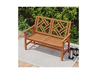 Slickblue 2 Person Wood Outdoor Bench with Geometric Backrest
