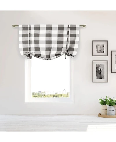 Kate Aurora Country Farmhouse Large Buffalo Plaid Tie Up Window Curtain With Ties