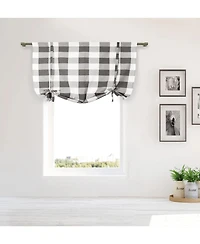 Kate Aurora Country Farmhouse Large Buffalo Plaid Tie Up Window Curtain With Ties
