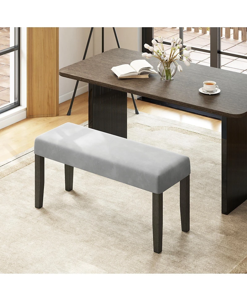 Gymax Upholstered Bedroom Bench w/Padded Seat and Solid Wood Legs for Dining Room