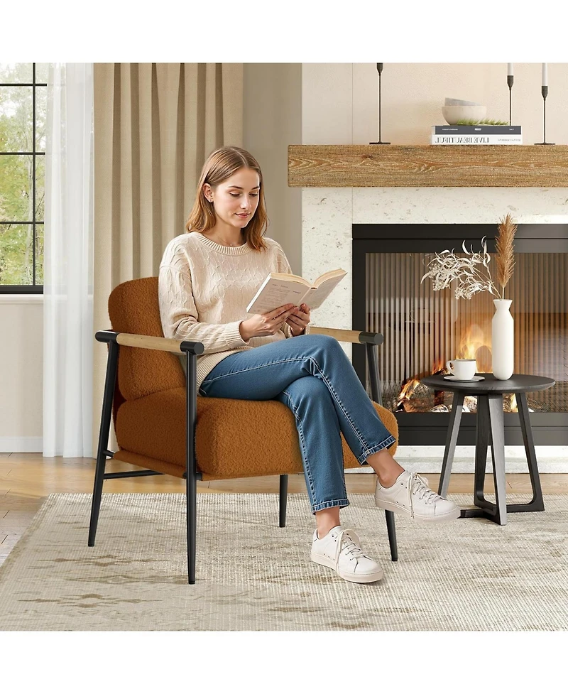 gaomon Modern Accent Chair with Metal Frame, Upholstered in Plush 420g Teddy Sherpa Fabric Cozy Reading Chair