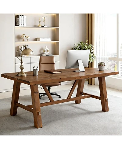 Tribesigns 70.87" Solid Wood Executive Desks, Long Large Office Desk, Farmhouse Computer Desk