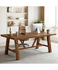 Tribesigns 70.87" Solid Wood Executive Desks, Long Large Office Desk, Farmhouse Computer Desk
