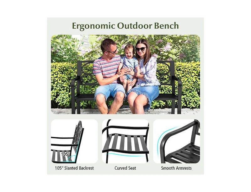 Slickblue Outdoor 50 Inch Patio Bench with Floral Design Back and Slats