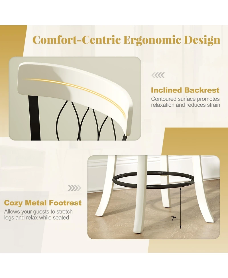 Gymax 26'' Set of Bar Stools w/ Footrest Rubber Wood Frame & Tufted Rivets