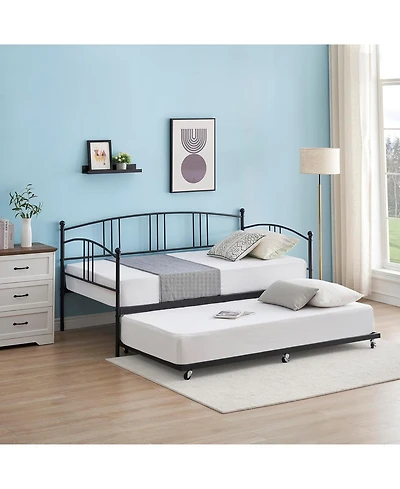 gaomon Daybed with Trundle, Sturdy Metal Day Bed with Steel Slat Support, Trundle Bed Twin with Arched Headboard, SofaBed for Living Room, Bedroom.
