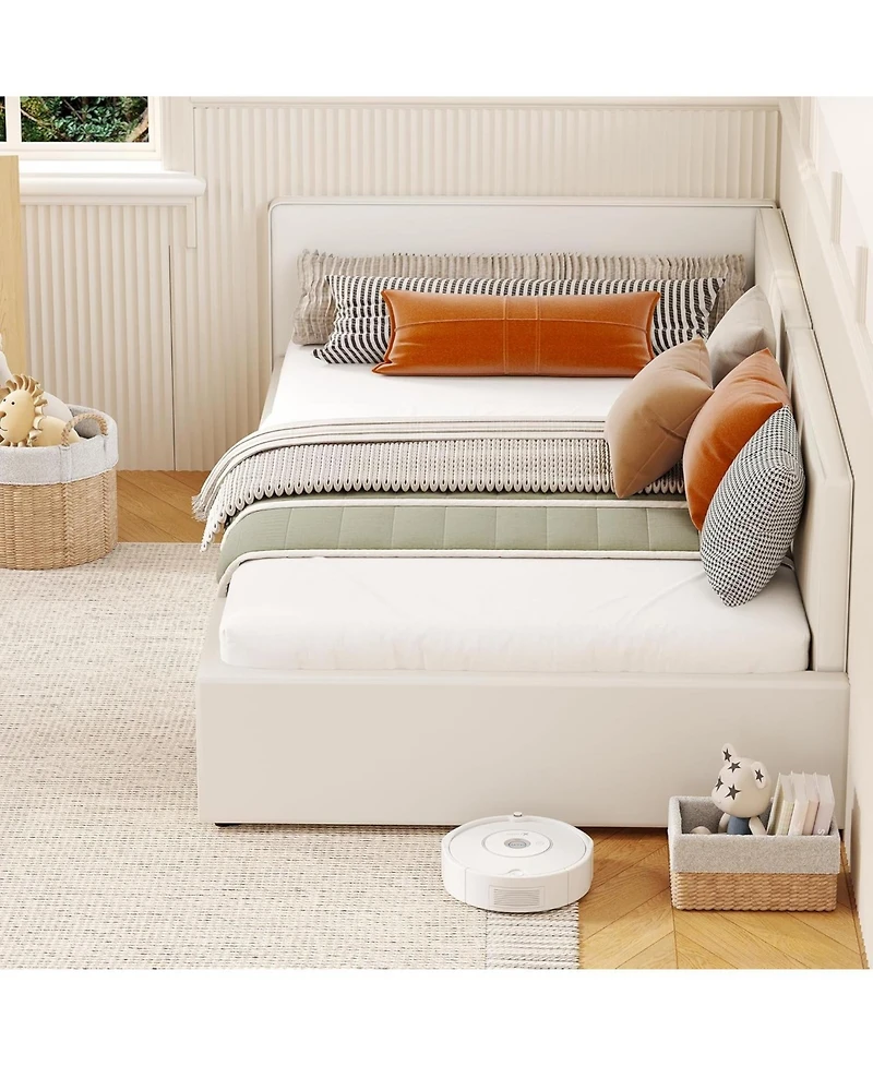 gaomon Daybed with Guardrails, Velvet Upholstered Corner Bed Frame, Adjustable Headboard, No Box Spring Needed