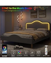 gaomon Bed Frame Adjustable Led Headboard Velvet Upholstered Platform Wooden Slats No Box Spring