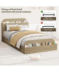 gaomon Bed Frame Wooden Storage Headboard Low Platform Sturdy Slats No Box Spring Space-Saving