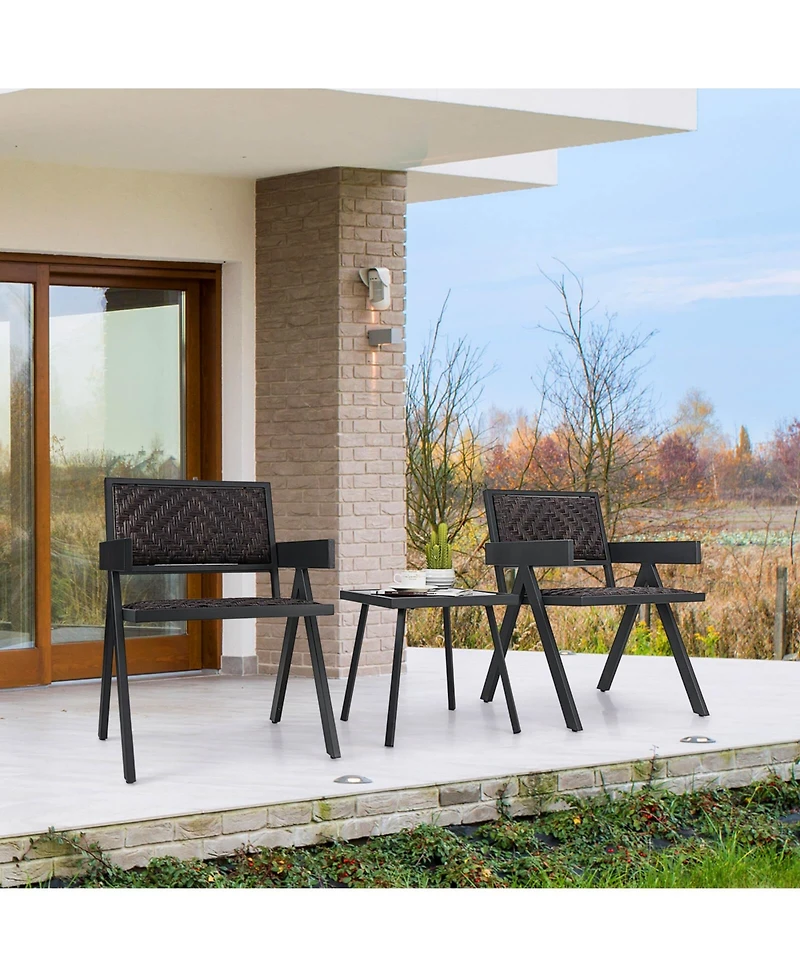 3 Pcs Patio Wicker Chair Set, Rattan Furniture Set with Quick Dry Foam Padding