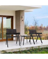 3 Pcs Patio Wicker Chair Set, Rattan Furniture Set with Quick Dry Foam Padding